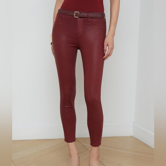 L'Agence Margot Wax Coated Skinny Jeans Garnet Burgundy Size 25 Super Stretch - Picture 1 of 14